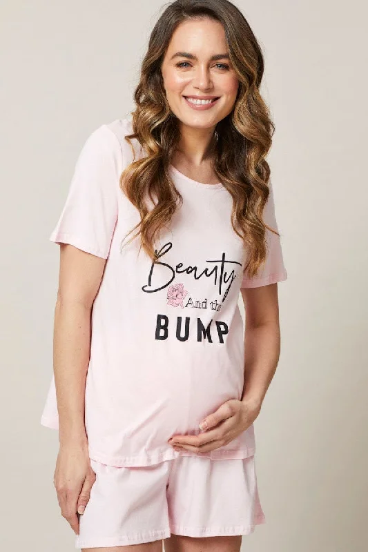 Limited Stock Available!Pink Maternity Slogan Pyjama Set