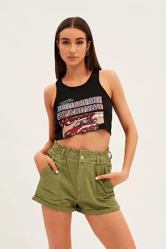 Flash Deals – Act Quickly!Green Relaxed Shorts Paper Bag High Rise