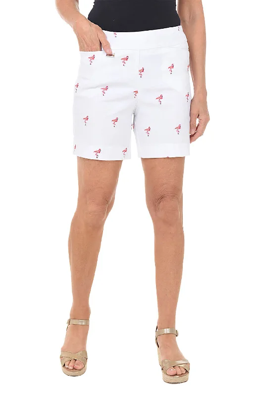 Get the Best for Less!Embroidered Flamingoes Pull-On Stretch Short