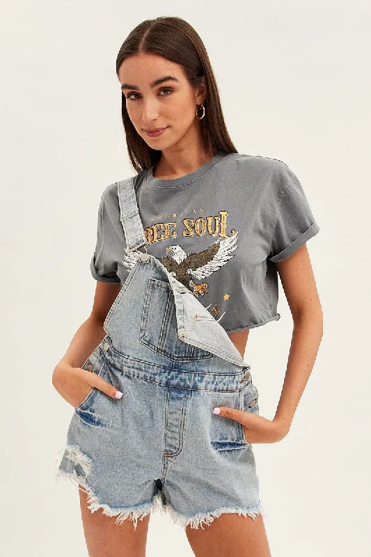 Everything Must Go!Denim Distressed Denim Short Overalls