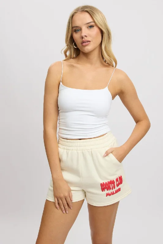 Hot Deals You Can’t Resist!White Track Shorts High Rise Elastic Waist