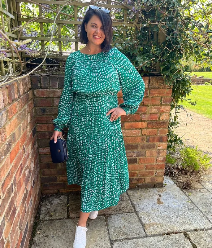 Wavy Green & Pink Midi Dress