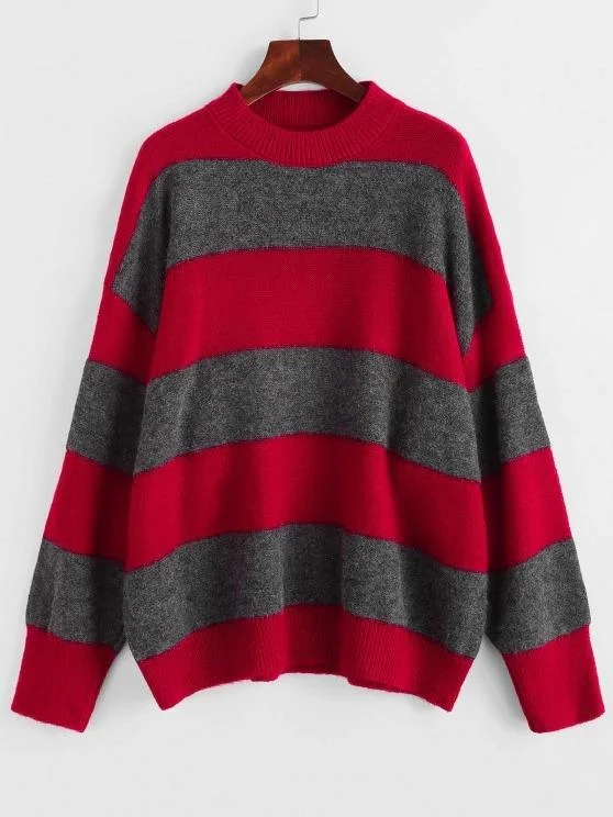 Drop Shoulder Oversized Colorblock  Sweater for Women