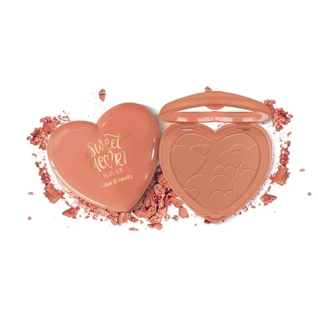 Kiss beauty Heart-shaped Velvet Rouge Blusher Powder Makeup Cosmetic Natural Blusher Powder Palette Face Blush For Beauty Girl