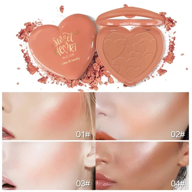 Kiss beauty Heart-shaped Velvet Rouge Blusher Powder Makeup Cosmetic Natural Blusher Powder Palette Face Blush For Beauty Girl