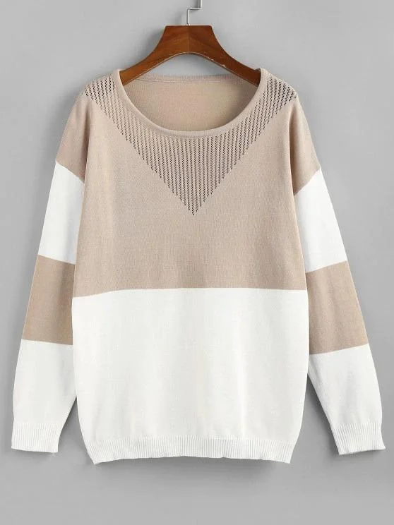 Openwork Colorblock Sweater for Women