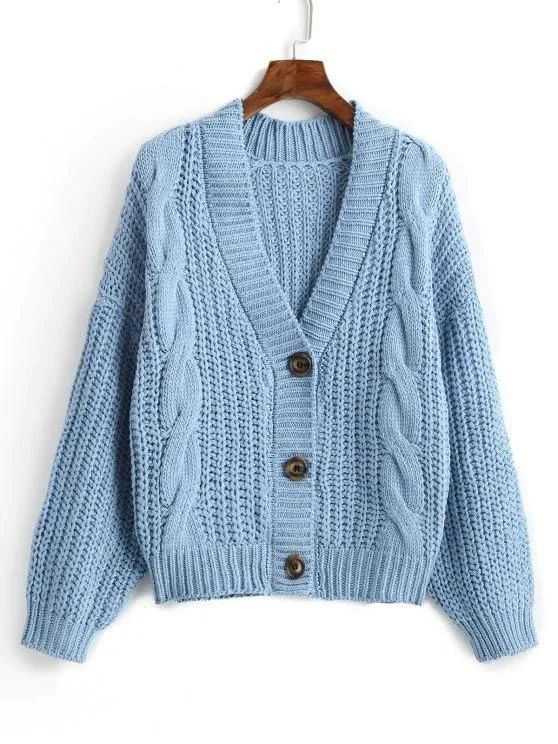 Plain Cable Knit Button Up Cardigan for Women