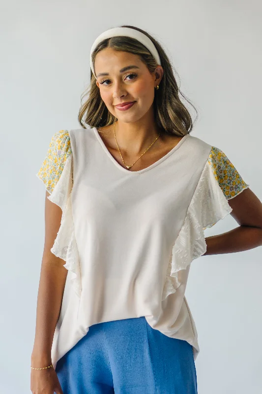 The Baynor Floral Chiffon Blouse in Oatmeal + Yellow