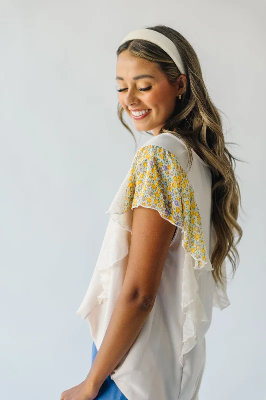 The Baynor Floral Chiffon Blouse in Oatmeal + Yellow