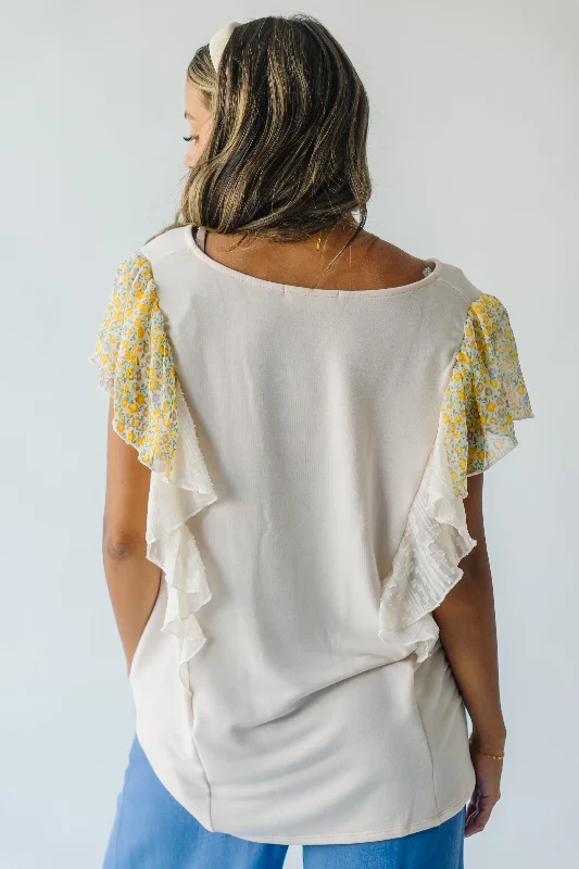 The Baynor Floral Chiffon Blouse in Oatmeal + Yellow