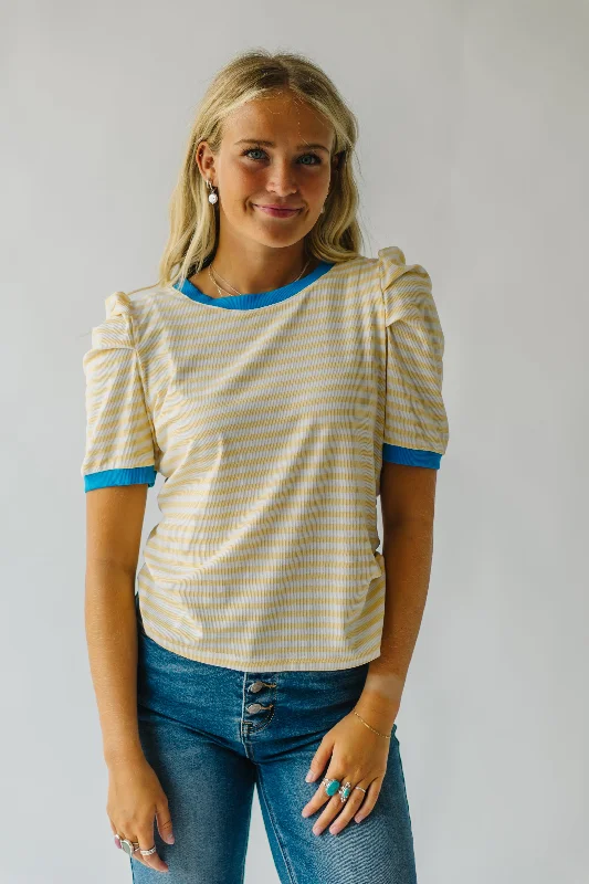 The Gupton Puff Sleeve Blouse in Yellow Stripe