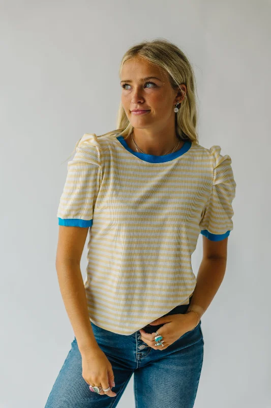 The Gupton Puff Sleeve Blouse in Yellow Stripe