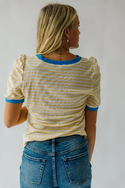 The Gupton Puff Sleeve Blouse in Yellow Stripe