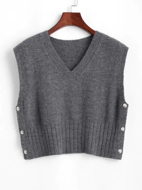 V Neck Side Button Up Sweater Vest for Women