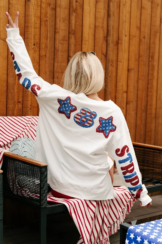 Living With Liberty Oversized Sequin Graphic Top (White)