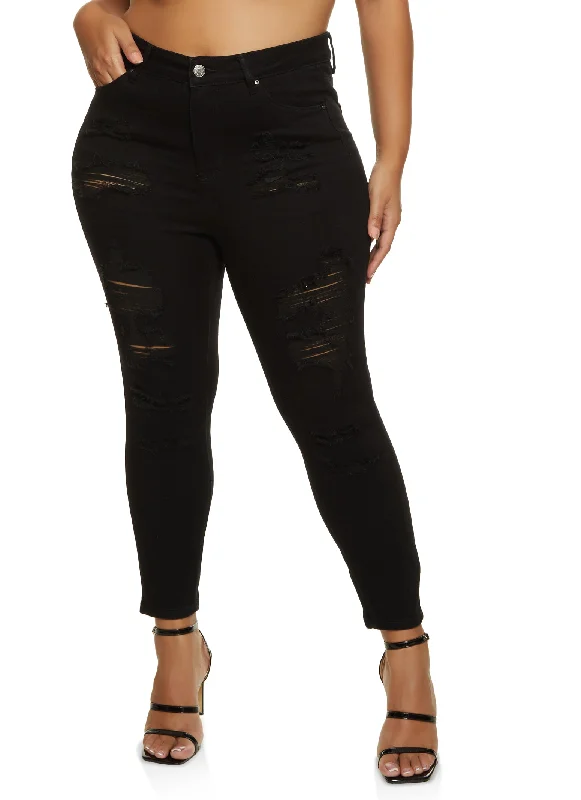 Plus Size WAX Distressed Skinny Leg Jeans