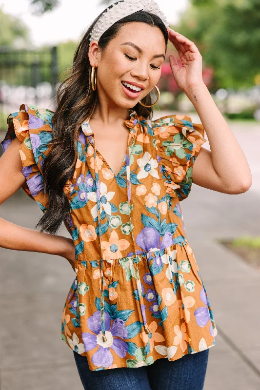 Feel The Love Brown Floral Blouse