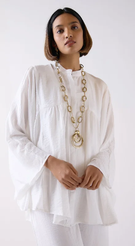 Ivory Crushed Satin Shirt with Mala