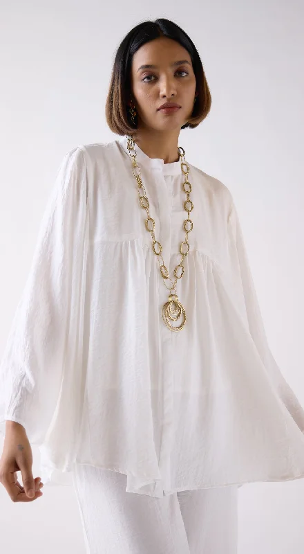 Ivory Crushed Satin Shirt with Mala