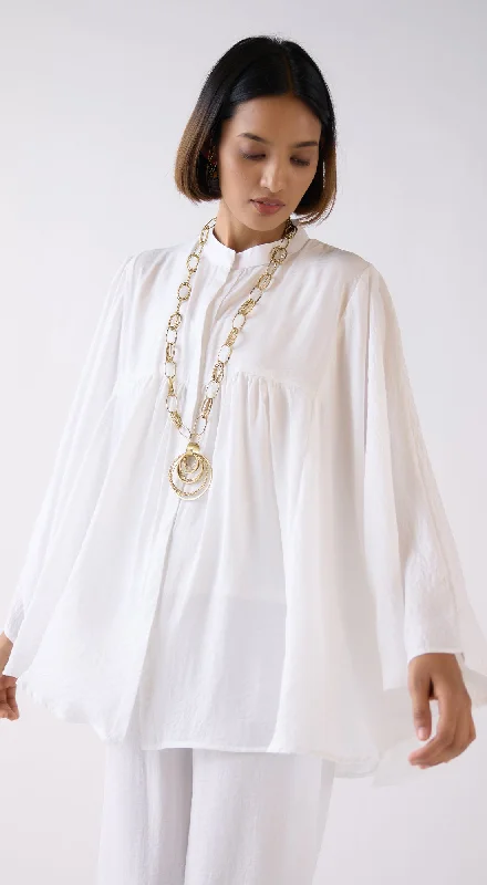 Ivory Crushed Satin Shirt with Mala