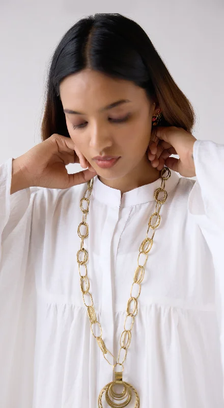 Ivory Crushed Satin Shirt with Mala