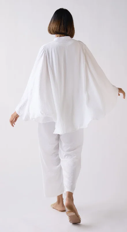 Ivory Crushed Satin Shirt with Mala