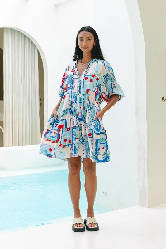 Lulu Blue Tropical Button Down Mini Dress