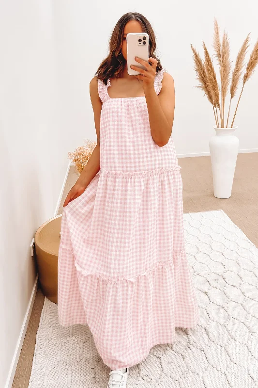 Lottie Maxi Dress Pink Gingham