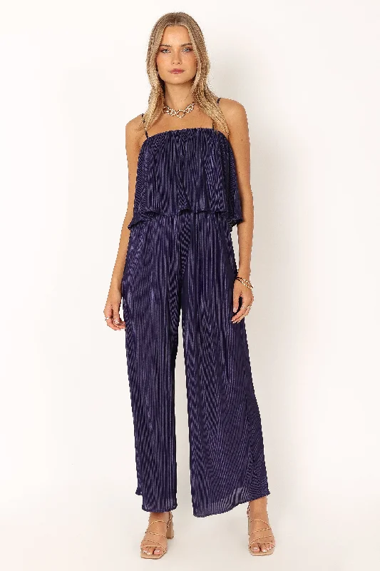 Jillian Plisse Jumpsuit - Navy