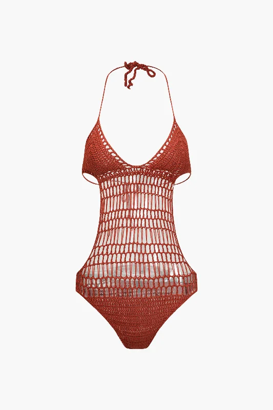 Solid Cut Out Backless Tie Back One-Piece Swimsuit