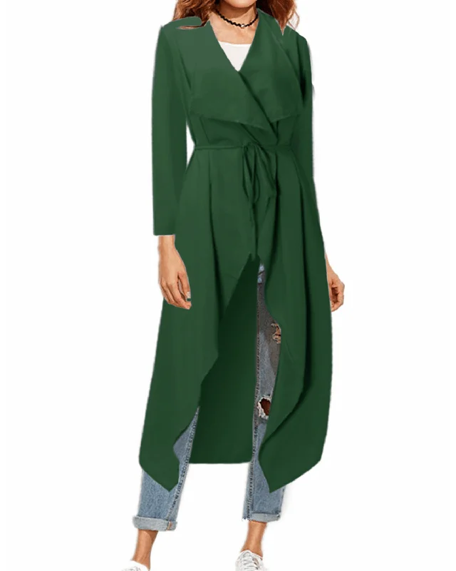 Women Long Sleeve Waterfall Cardigan Long Coats with Belt