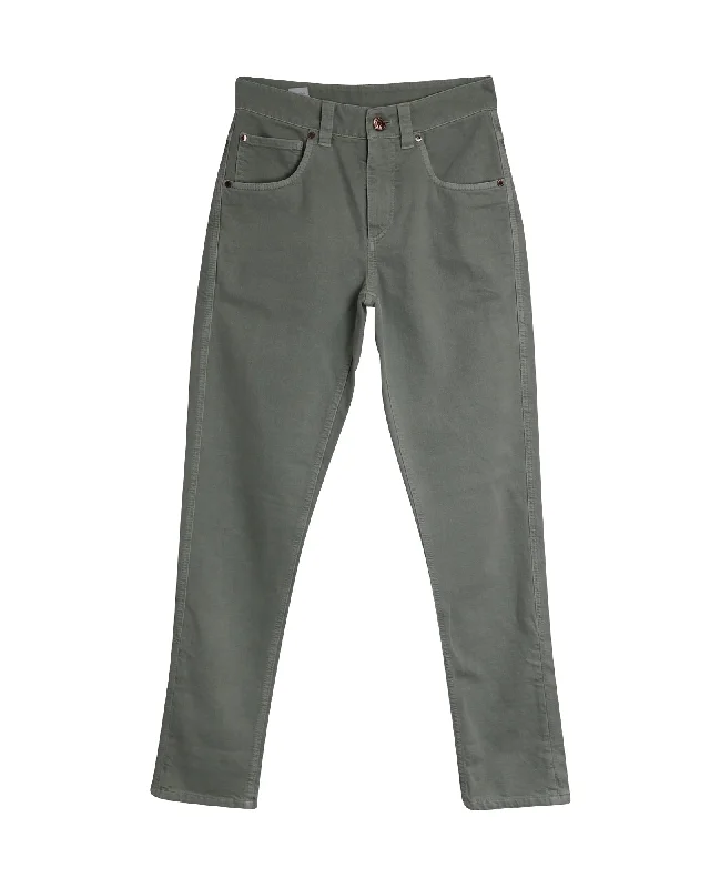 Your Wallet Will Thank You!Brunello Cucinelli Mid-rise Straight Leg Denim Jeans in Green Cotton