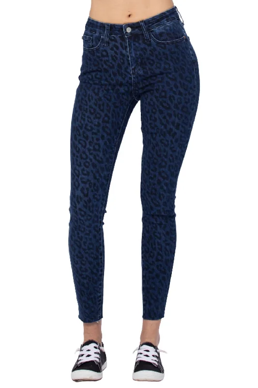 Everything Must Go!Cheetah Print Skinny Jean In Medium Blue