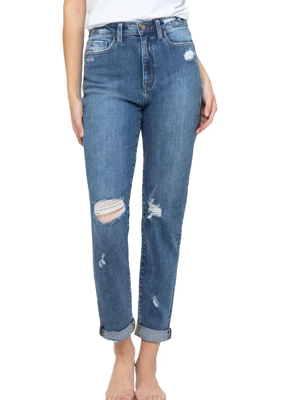 Your Shopping Wish, Our Discount Command!Distress Double Cuff Jeans In Medium Wash