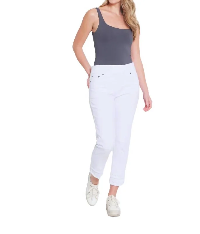 Every Deal is a Steal!Eyelet & Fringe Hem Denim Ankle Jeans In White