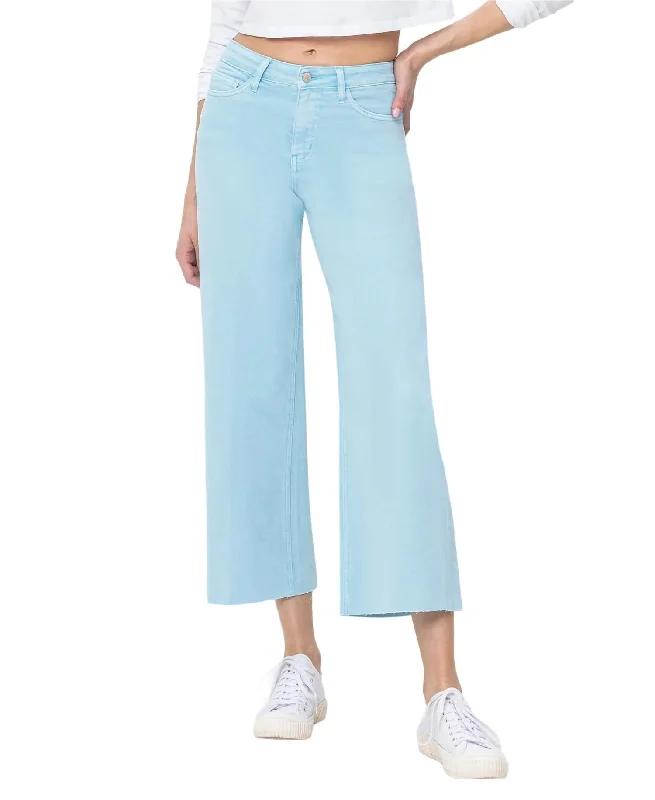 Your Chance to Save is Now!High Rise Crop Wide Leg Jeans In Pastel Turquoise