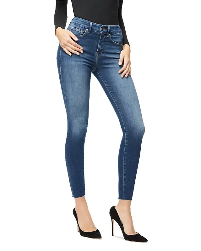 Your Shopping Spree Starts Here!High Waist Crop Raw Edge Jean In Blue