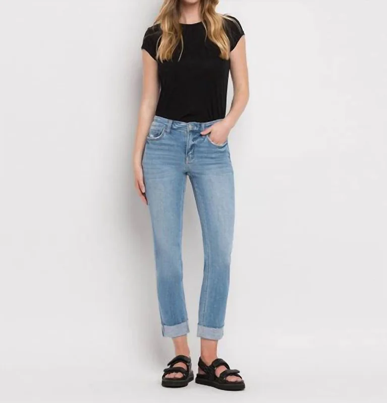 Limited Time Offer!Mid Rise Cuffed Crop Straight Jeans In Light Wash