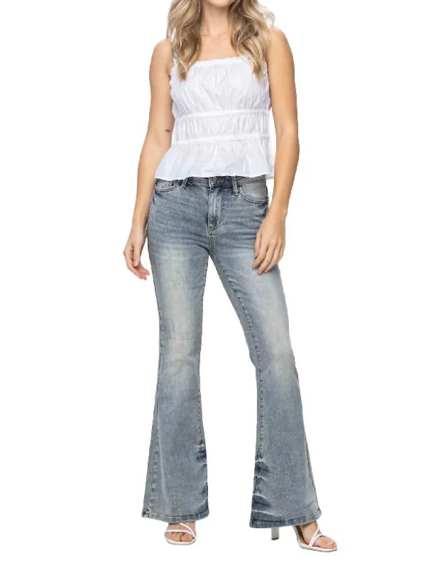 Today’s Deals, Tomorrow’s Regrets!Mid Rise Tinted Pin Tack Detailed Flare Jean In Light Wash