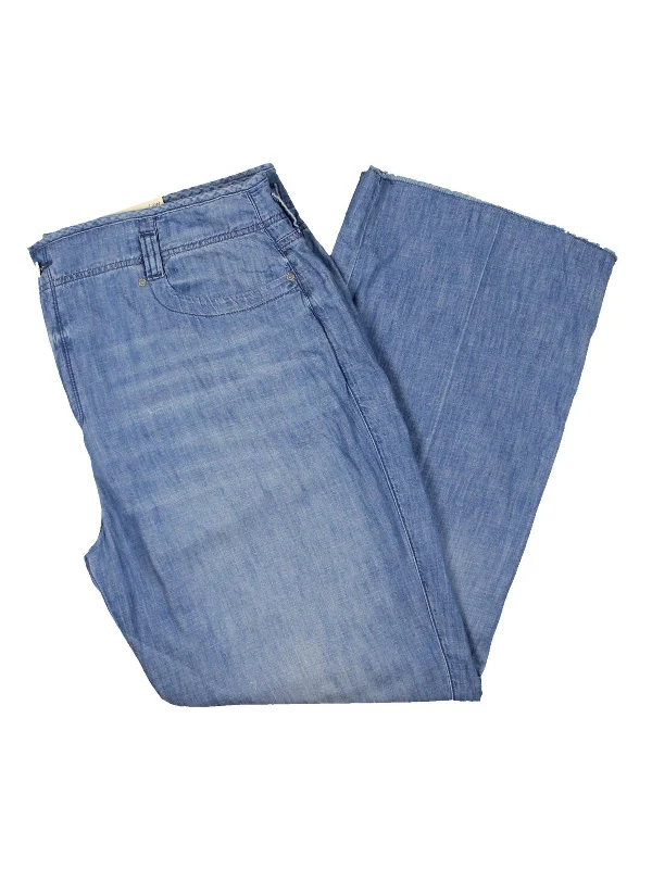 Steals and Deals Await!Plus Teresa Womens High Rise Frayed Hem Wide Leg Jeans