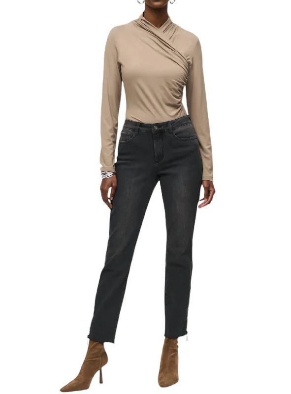Hurry! While Supplies Last!Rhinestones And Mesh Detail Jean In Charcoal Grey