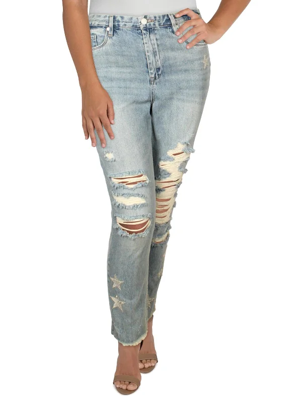 Everything Must Go!Womens Denim Patchwork Straight Crop Jeans