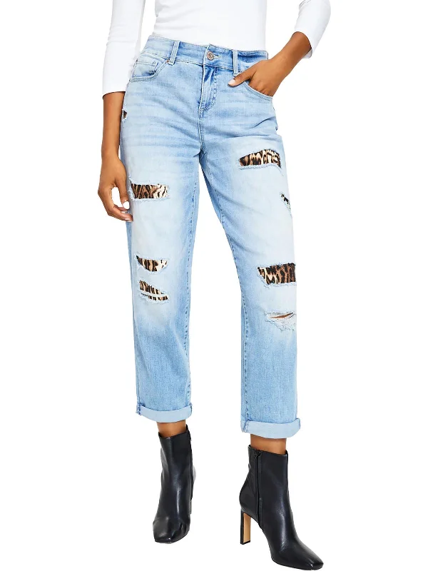 Best Price of the Season!Womens Mid Rise Distressed Boyfriend Jeans