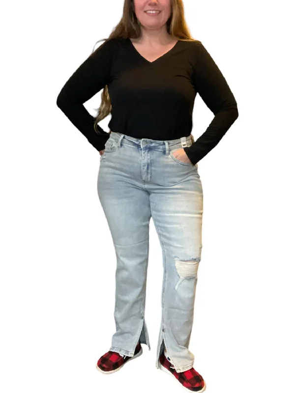 Sale Alert – Get Ready to Shop!Destroyed High Waist With Side Slit Hem Jeans In Silversmoke