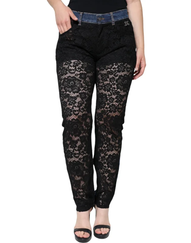 Crazy Discounts Inside!Dolce & Gabbana  Floral Lace Front Skinny blue Women's Jeans
