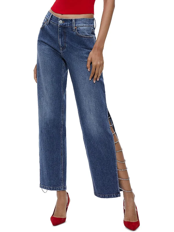 Get Ready to Save!Womens Denim Jeweled Straight Leg Jeans