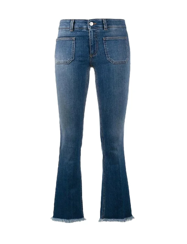 Huge Price Cuts Await!Women's Kick Flare Frayed Pocket Jean In Dark Blue