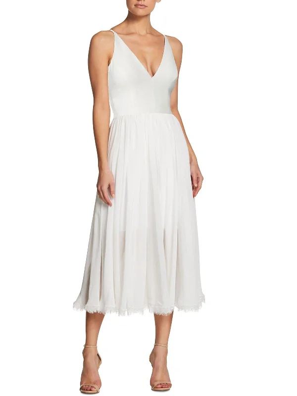 Hurry! While Supplies Last!Alicia Womens Crepe Lace Hem Fit & Flare Dress