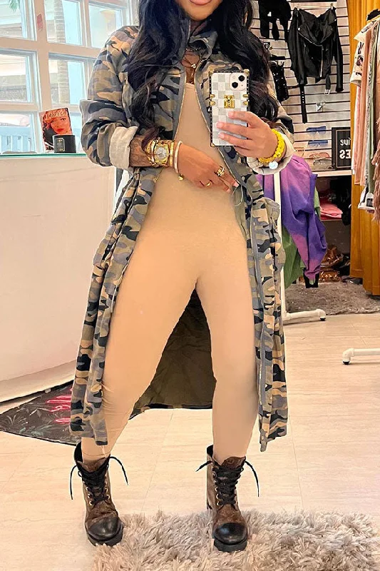 New Discounts Just Dropped!Camouflage Casual Pocket Drawstring Trench Coat