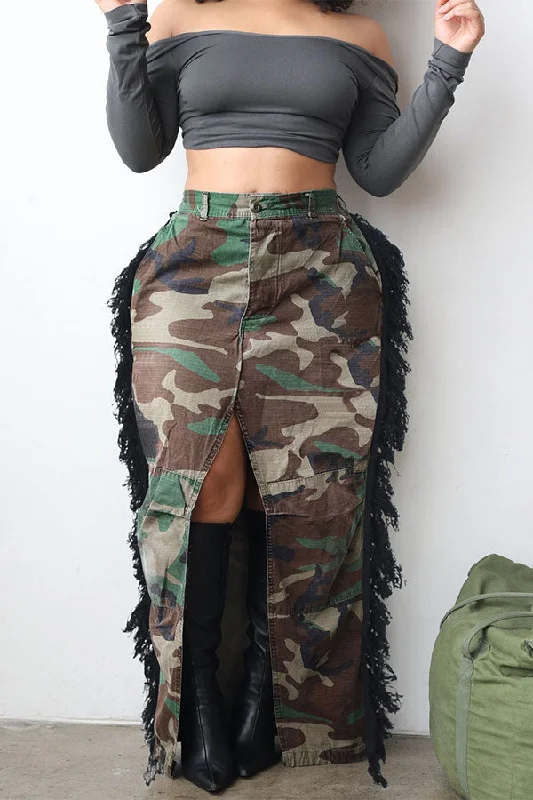Buy More, Save More!Camouflage Hot High Split Side Tassel Skirt